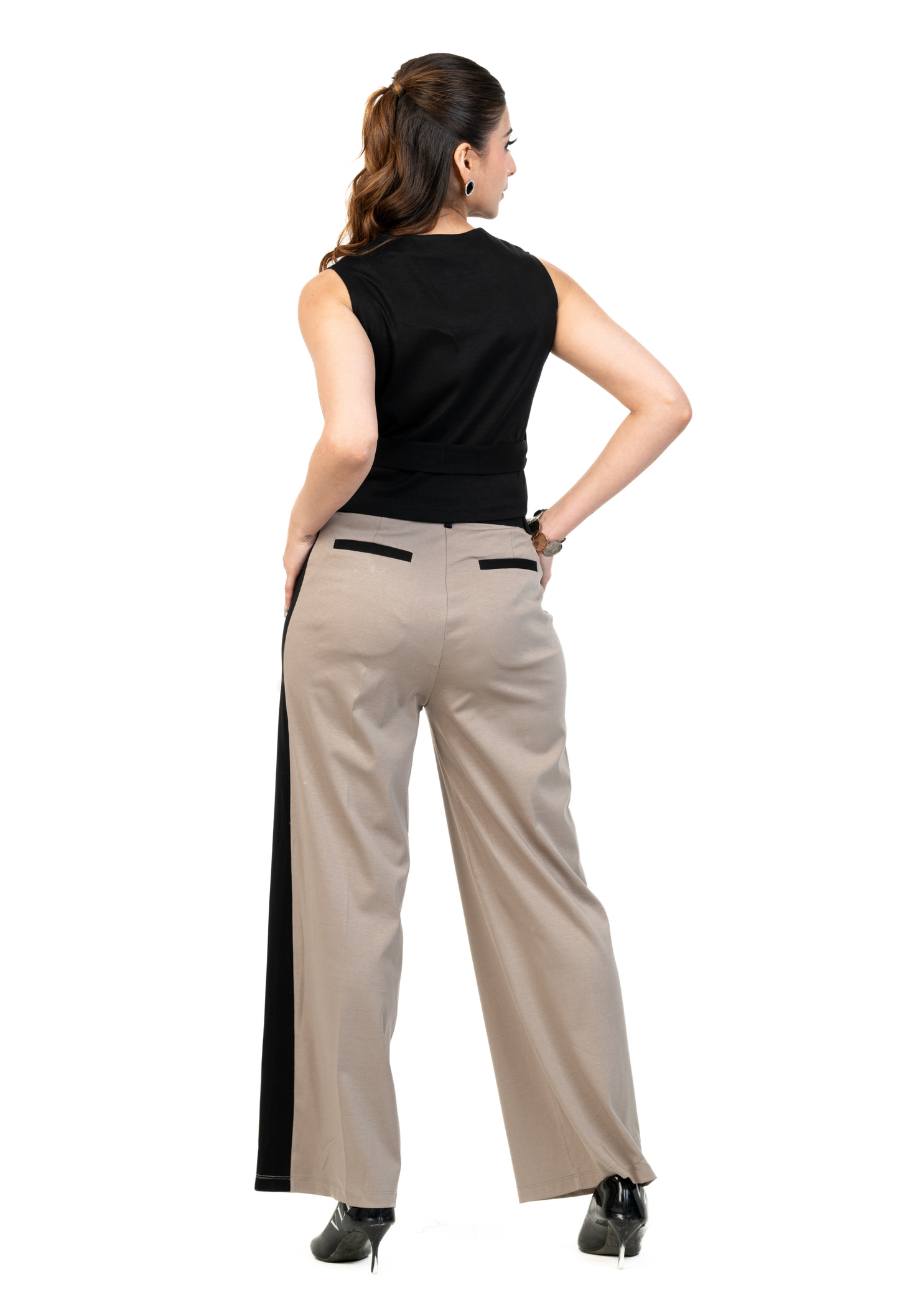 High Waisted Contrast Trouser Plus Size