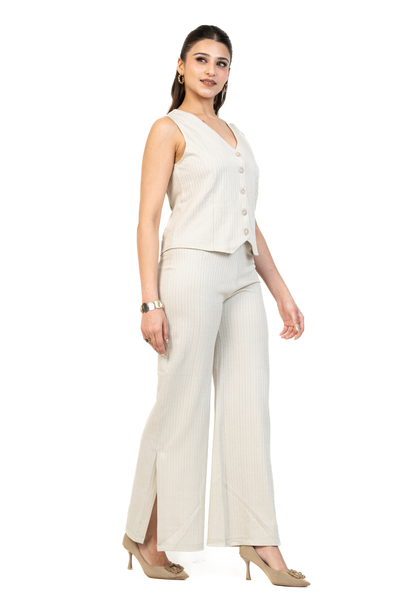 Linen Blend Waist Coat with Wide Leg Linen Blend Trousers