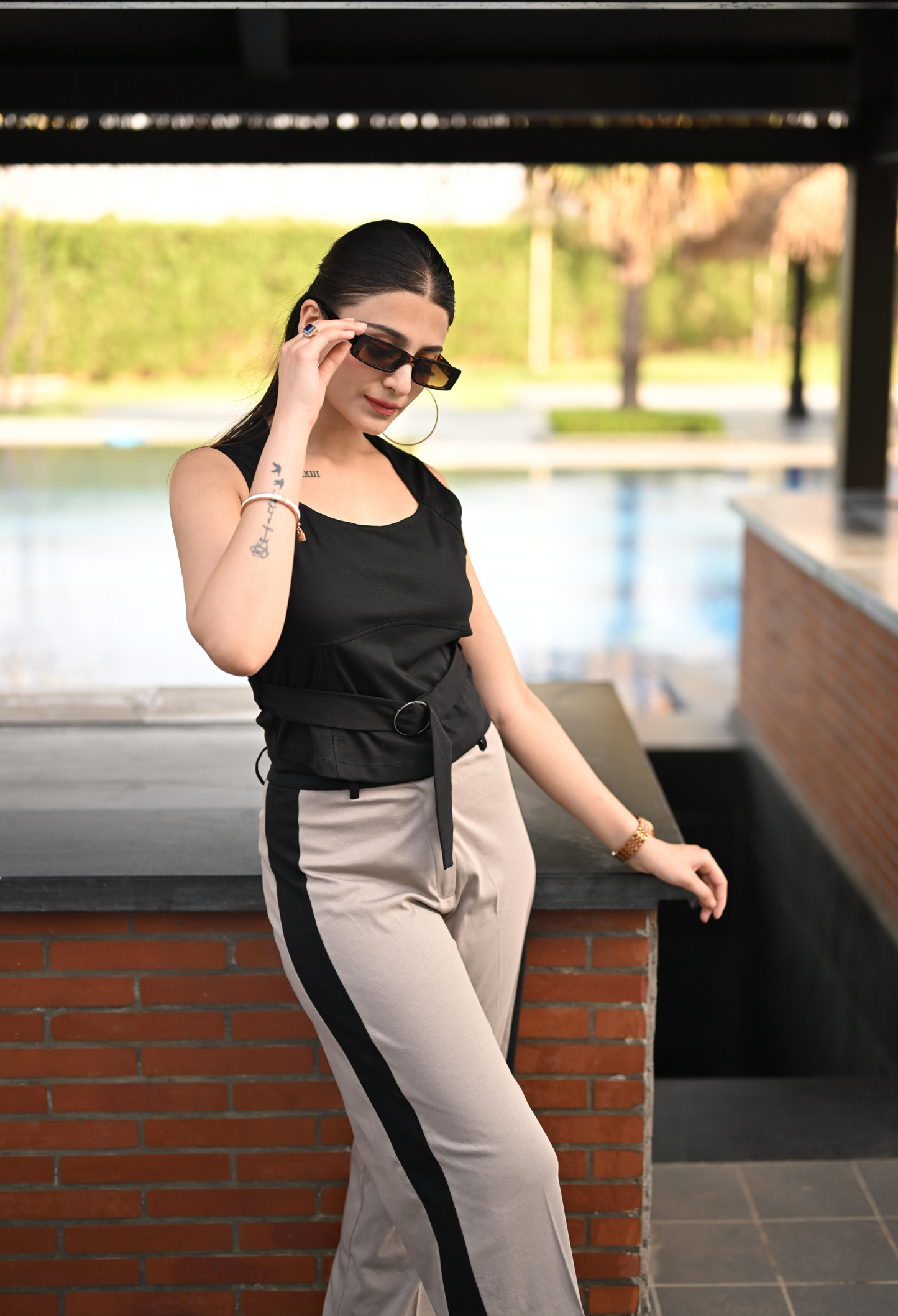 High Waisted Contrast Trouser Plus Size